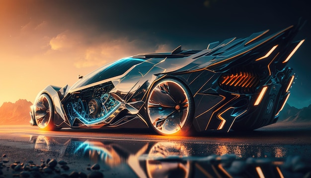 A futuristic car with a futuristic design on the front.