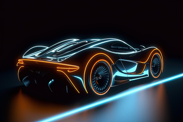 A futuristic car with neon lights on it