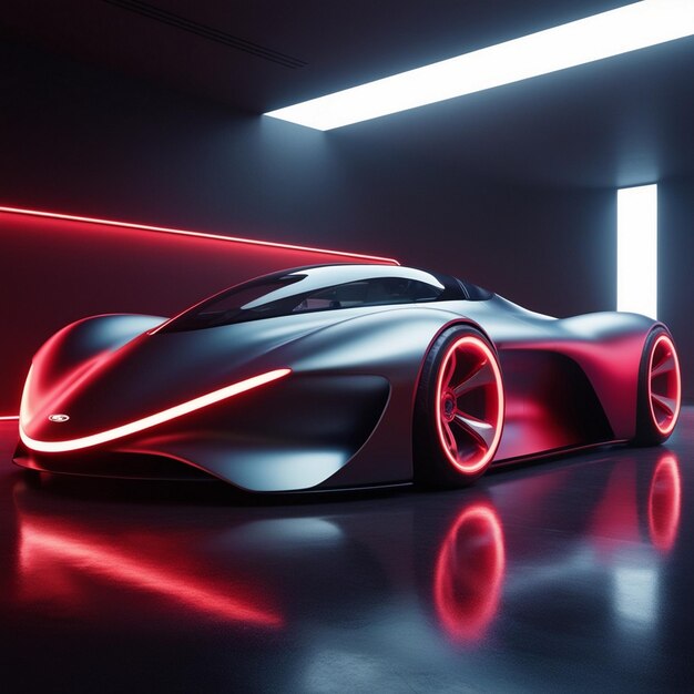 Photo a futuristic car with a red light that says the word car on the side