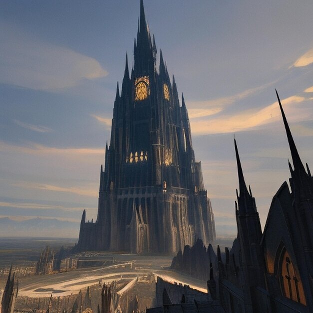 A futuristic castle looms over a