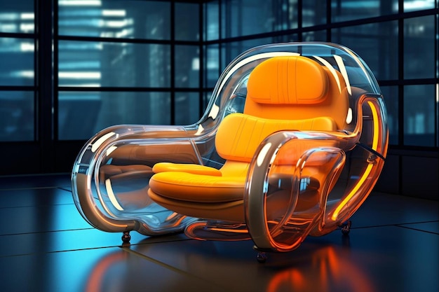 Photo a futuristic chair sitting in front of a window