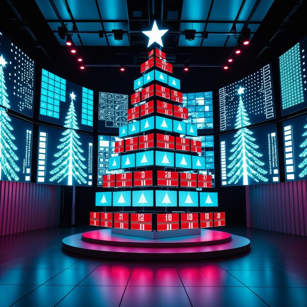 Photo futuristic christmas tree made of digital screens