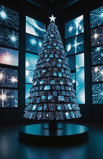 Photo futuristic christmas tree made of digital screens