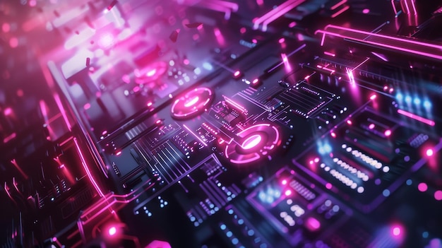 Futuristic Circuit Board with Neon Lights Abstract concept of technology innovation data d