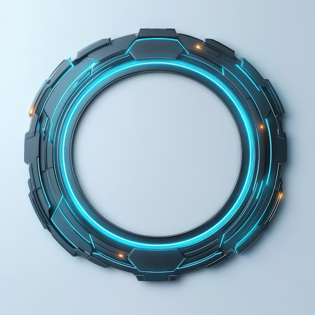 Photo futuristic circular frame with glowing blue lights