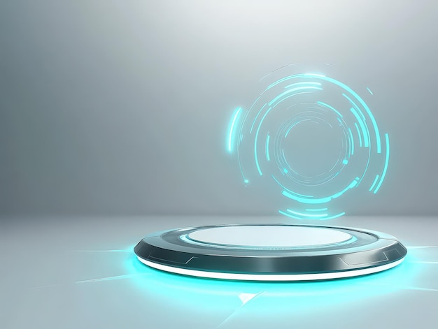 Photo futuristic circular platform with glowing blue interface