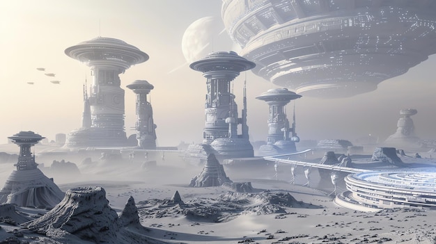 A futuristic city on an alien planet