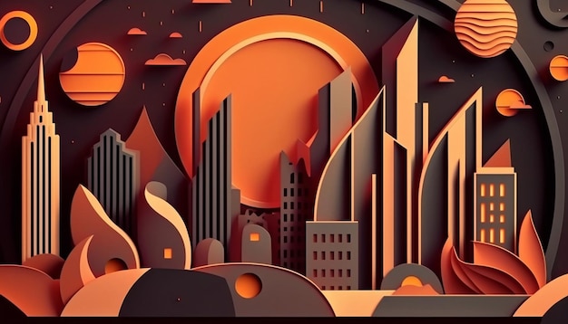 Futuristic city background in paper cut style Generative AI