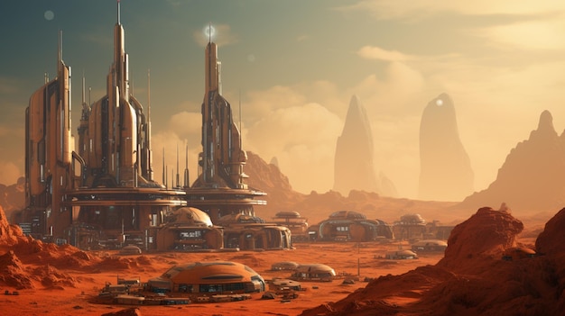 futuristic city in a desert with a desert like landscape generative ai