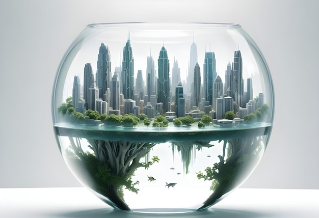 Photo futuristic city in fishbowl