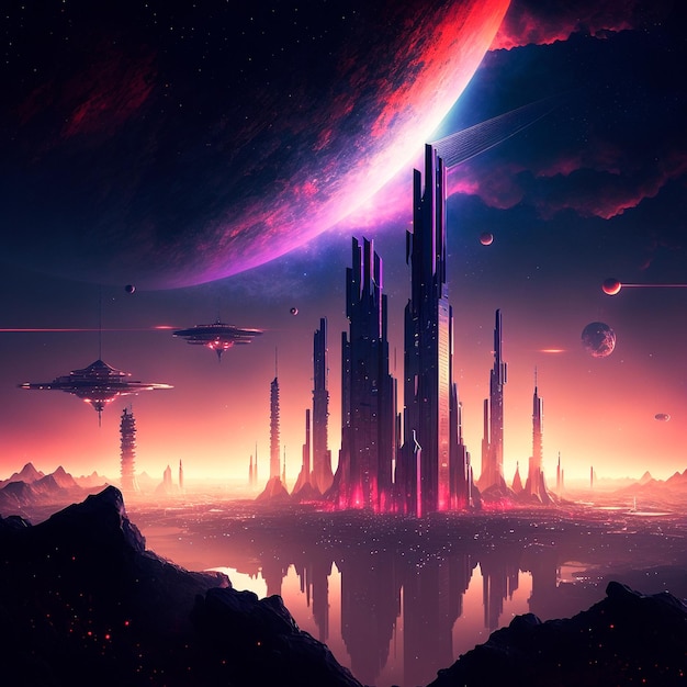 Futuristic city of the future on a distant planet