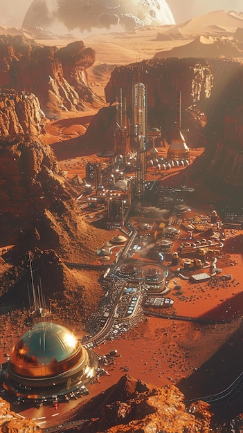 Photo futuristic city on mars with domed habitats and terraformed landscapes