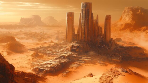 Photo futuristic city in a martian desert