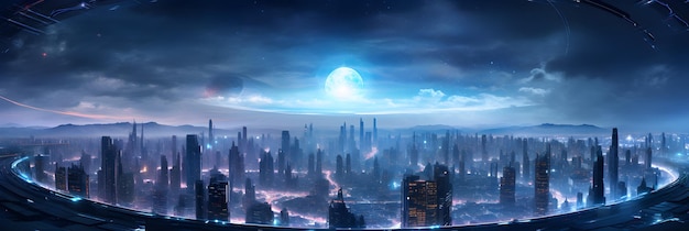 Futuristic city at night