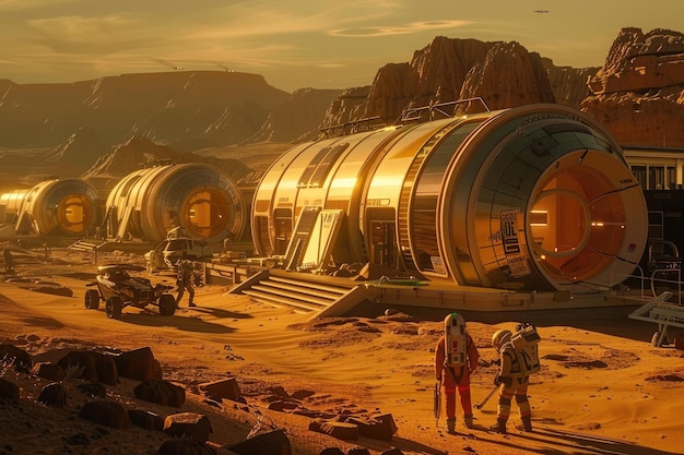 Photo futuristic city on planet mars