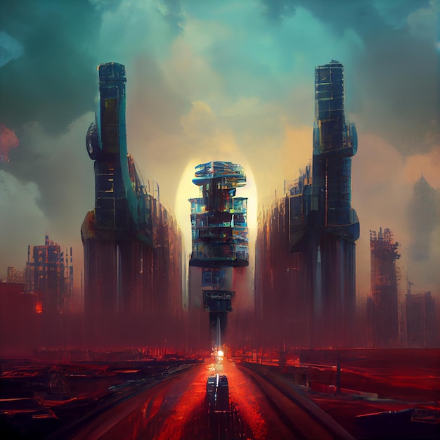 Futuristic city scene with a cityscape generative ai