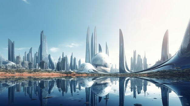 Futuristic city skyline boasts international landmark architecture 4