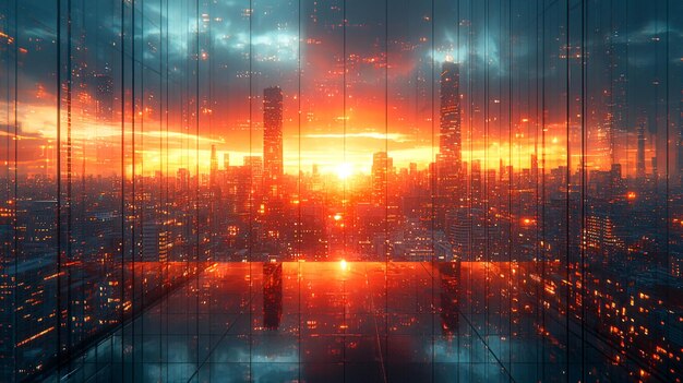 Photo futuristic city skyline modern architecture glowing skyscrapers