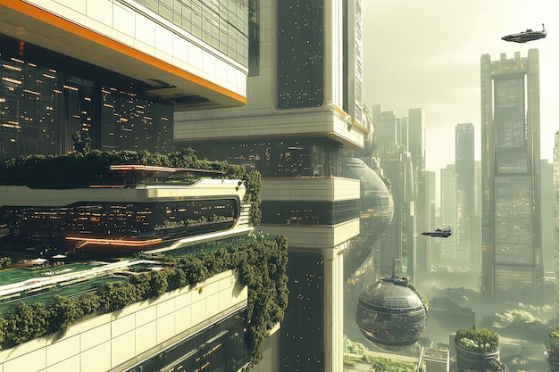 Photo futuristic city skyline with advanced technology and sci fi architecture