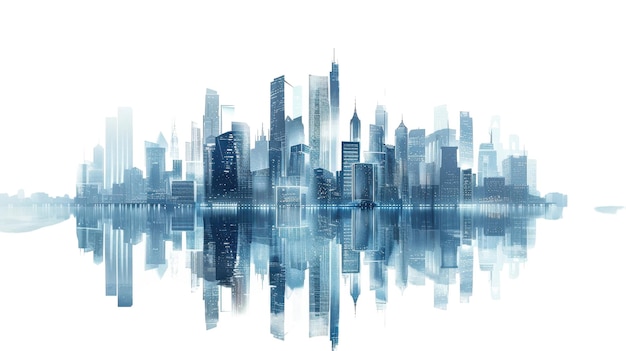 Futuristic City Skyline with Flying Cars on transparent background