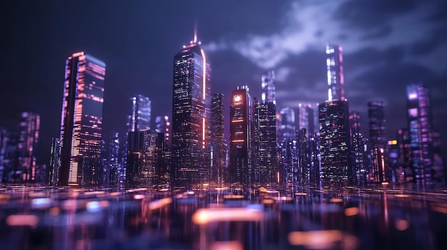 Futuristic city skyline with vibrant lights