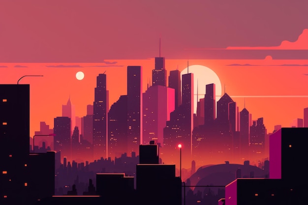 Futuristic city at sunset Generative AI