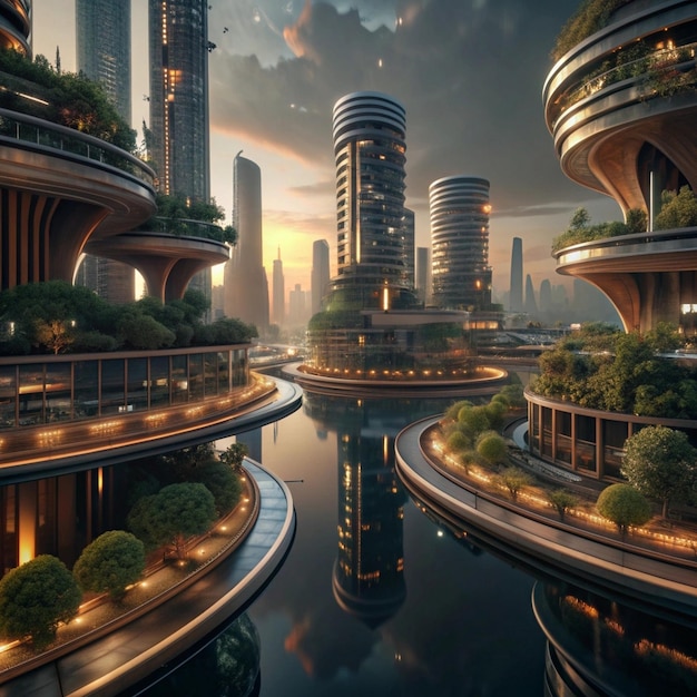 Futuristic City Tech and Nature Integrated