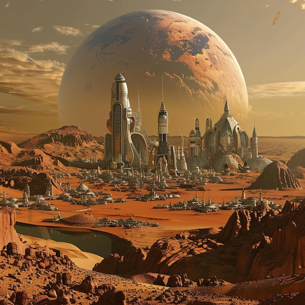 A futuristic city on a terraformed Mars