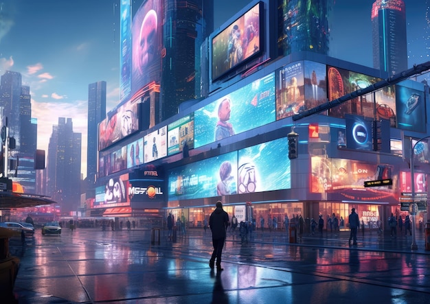 Futuristic city with billboards