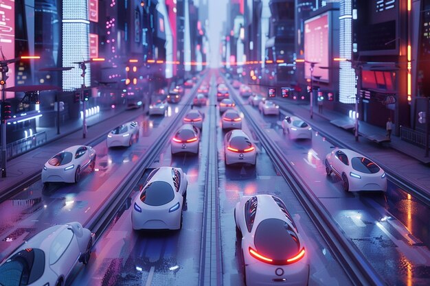 A futuristic city with designated lanes for autono generative ai