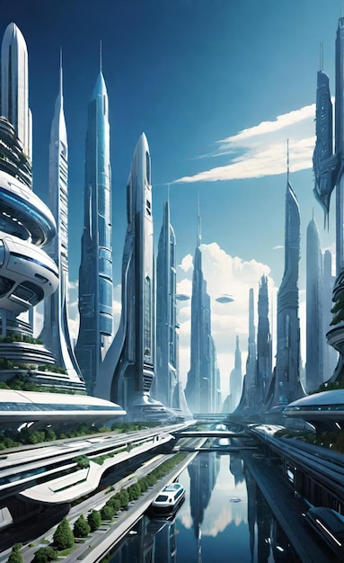 a futuristic city with a futuristic building in the background