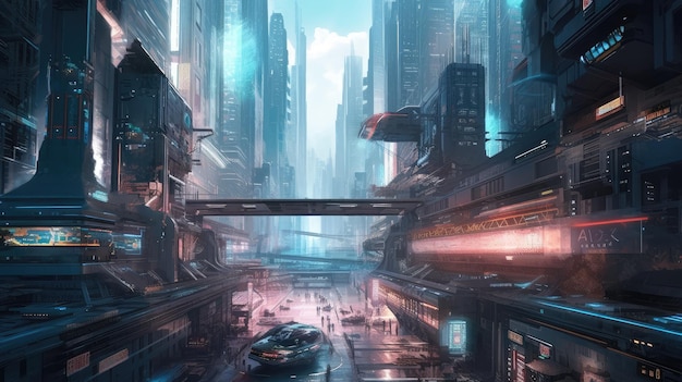 A futuristic city with a futuristic city in the background