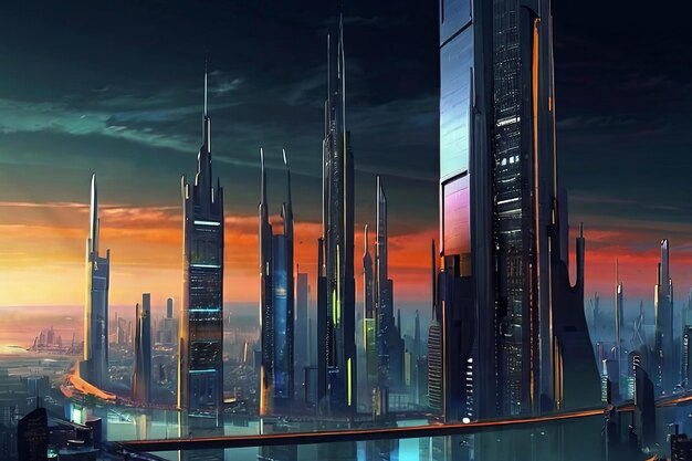 Photo a futuristic city with a futuristic city in the background