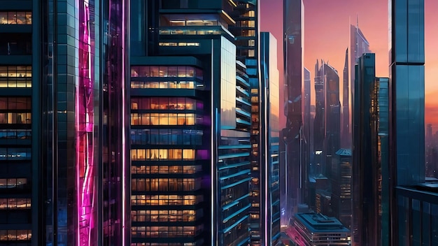 Photo futuristic city with large buildings and roads