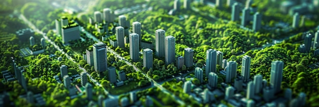 Photo a futuristic city with lush greenery blending seamlessly with skyscrapers symbolizing sustaina