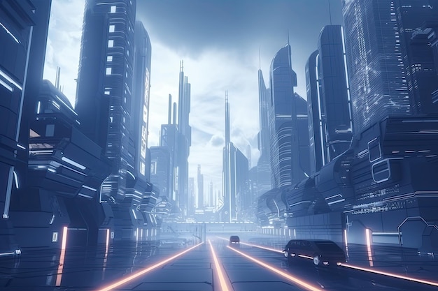 Futuristic city with neon lights Generative AI