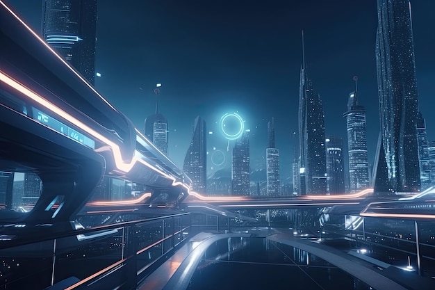 Futuristic city with neon lights Generative AI