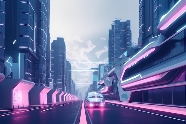 Futuristic city with neon lights Generative AI