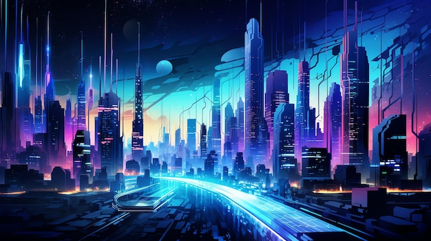 futuristic cityscape a city skyline with towers abstract structures and illuminated pathways