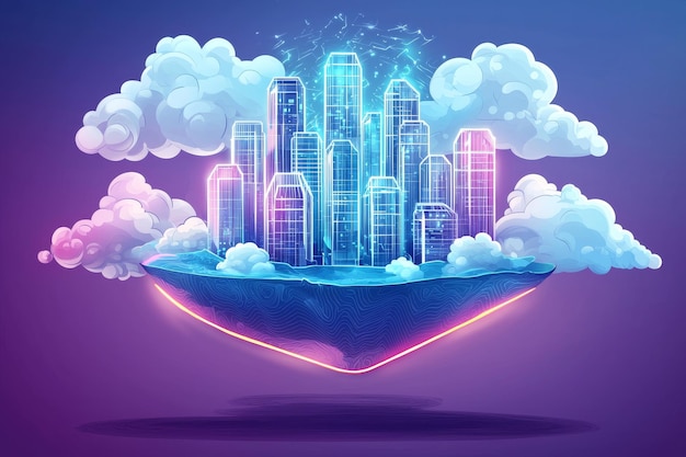 Photo futuristic cityscape on a cloud island