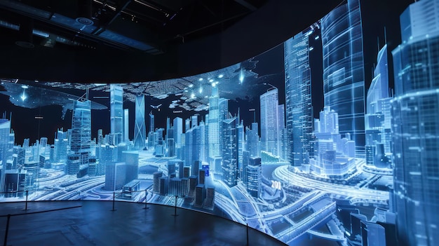 A Futuristic Cityscape on a Curved Screen