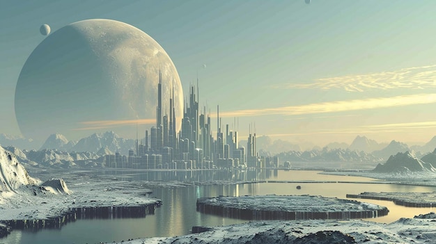 Futuristic Cityscape on Distant Planet Landscape