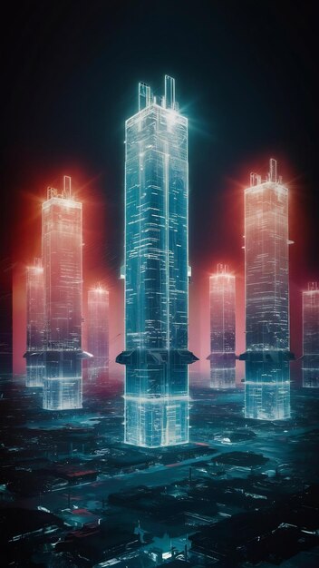 Photo a futuristic cityscape illuminated by translucent towers and vibrant lights