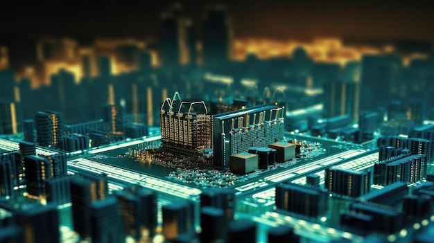 Futuristic Cityscape on a Microchip