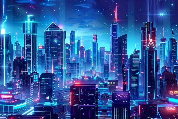 Futuristic cityscape at night with neon lighting Generative Ai