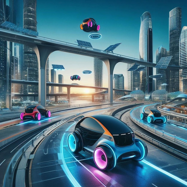 Futuristic Cityscape Where Mini Cars Take Flight