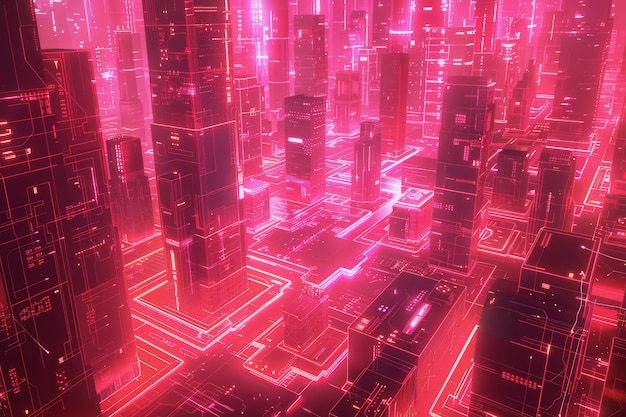 Futuristic cityscape with an abstract background With neon lines connecting the points