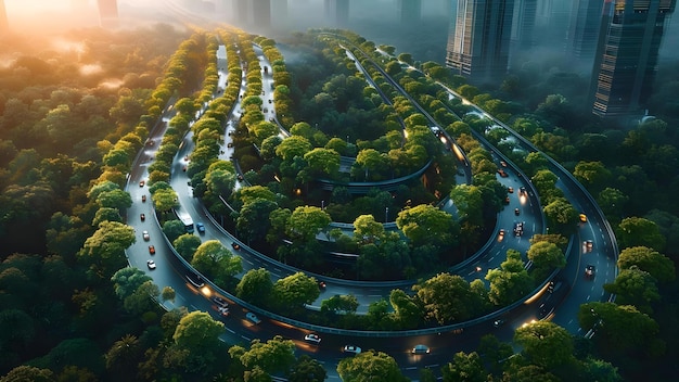 Futuristic Cityscape with Advanced Traffic Management A Bird39s Eye View Concept City Planning Future Technology Traffic Solutions Urban Design Smart Infrastructure