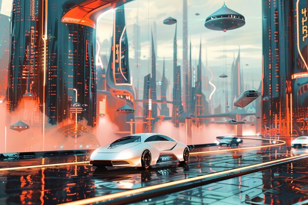 A futuristic cityscape with autonomous cars ar generative ai