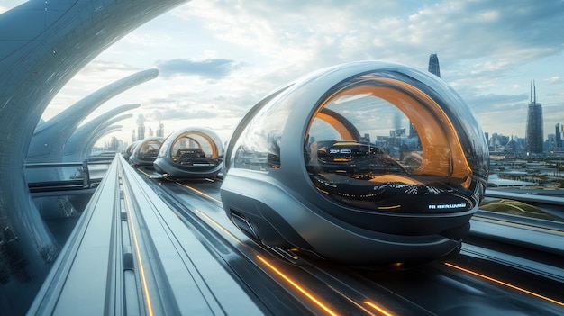 Photo futuristic cityscape with autonomous pods